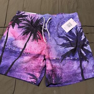 Men’s Trunks Purple and Pink Tropical Board Shorts- XL (Brand New)